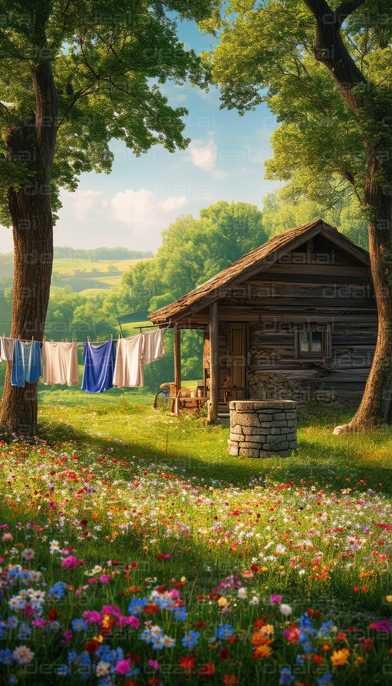 "Cozy Cabin in Flower Filled Meadow"