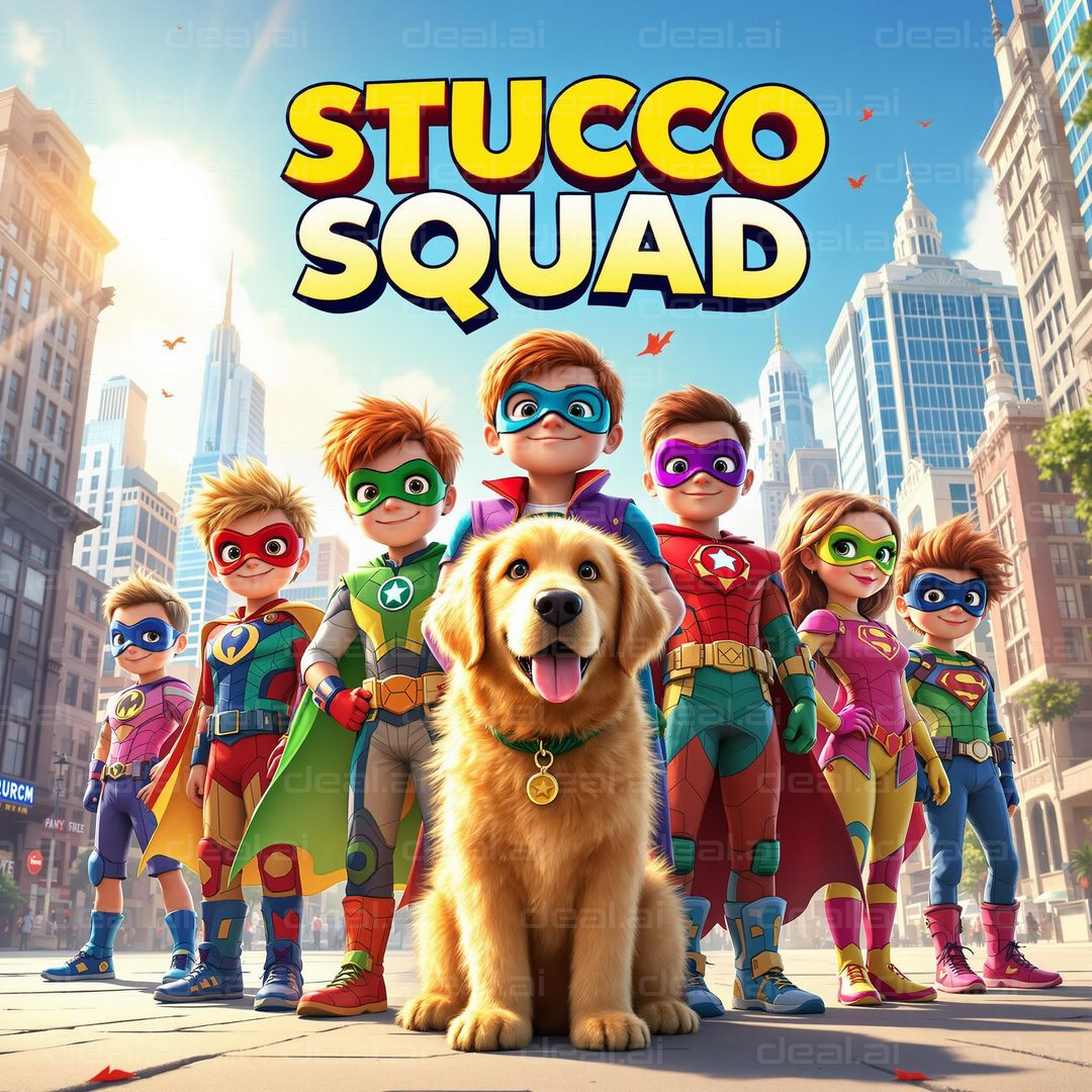 Superhero Kids and Their Loyal Dog