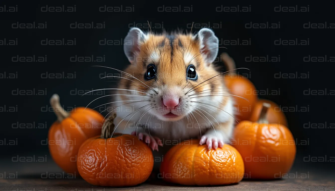 Hamster Among Mini Pumpkins