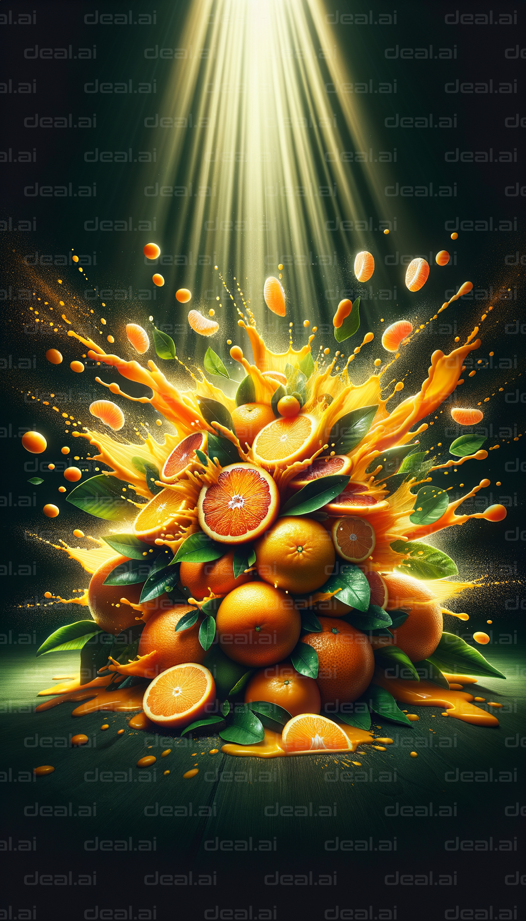 Glowing Oranges in a Burst of Juice