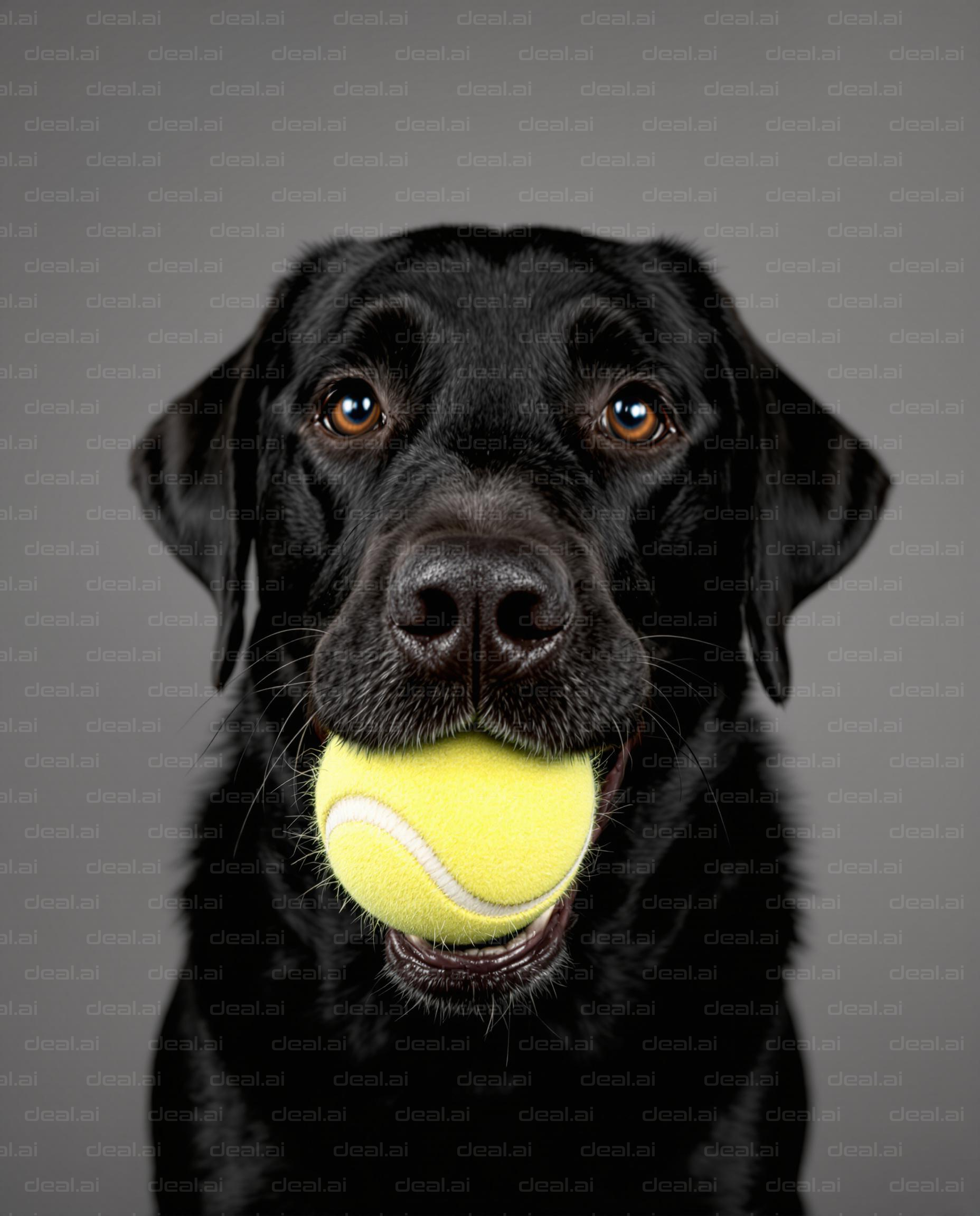 Black Lab with Tennis Ball