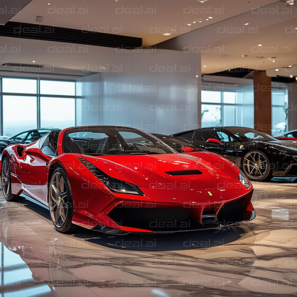 Sleek Red Supercar in Luxury Showroom