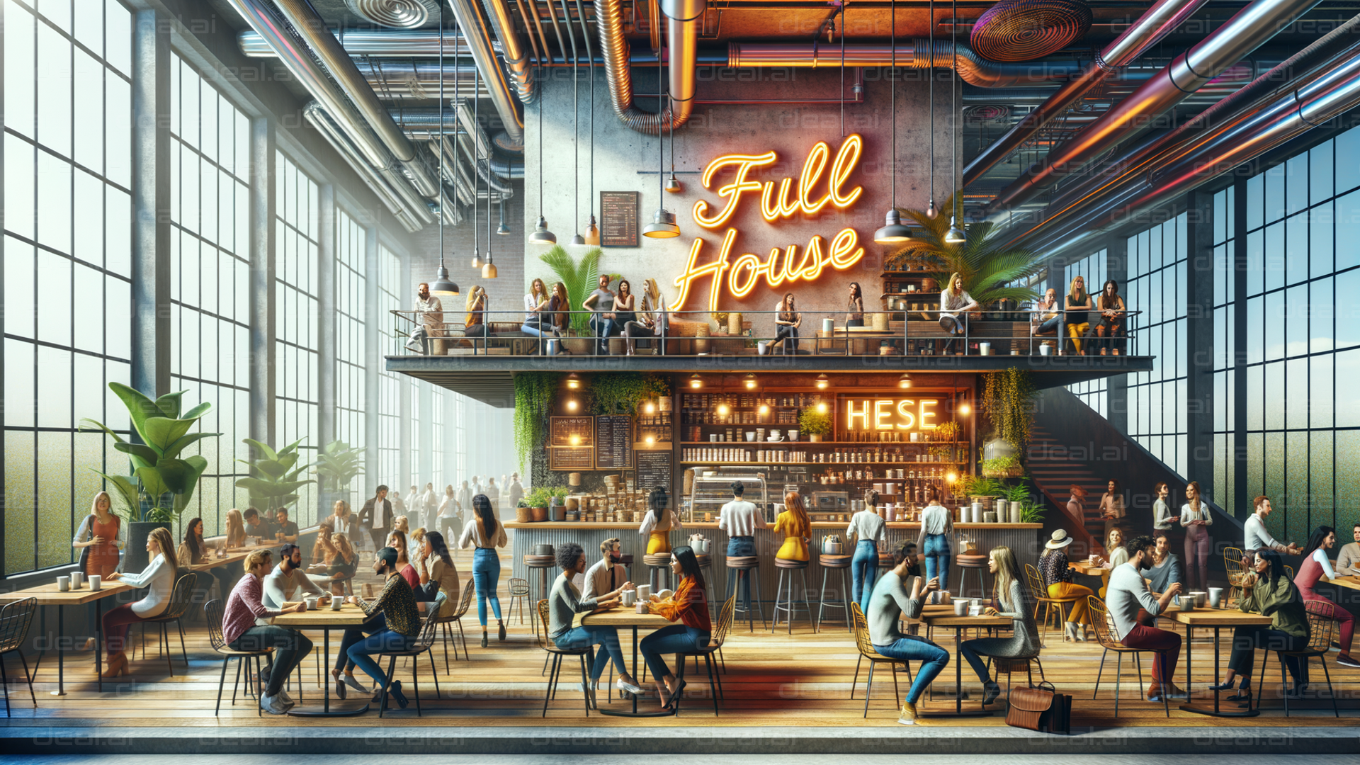 Bustling Industrial Café Scene
