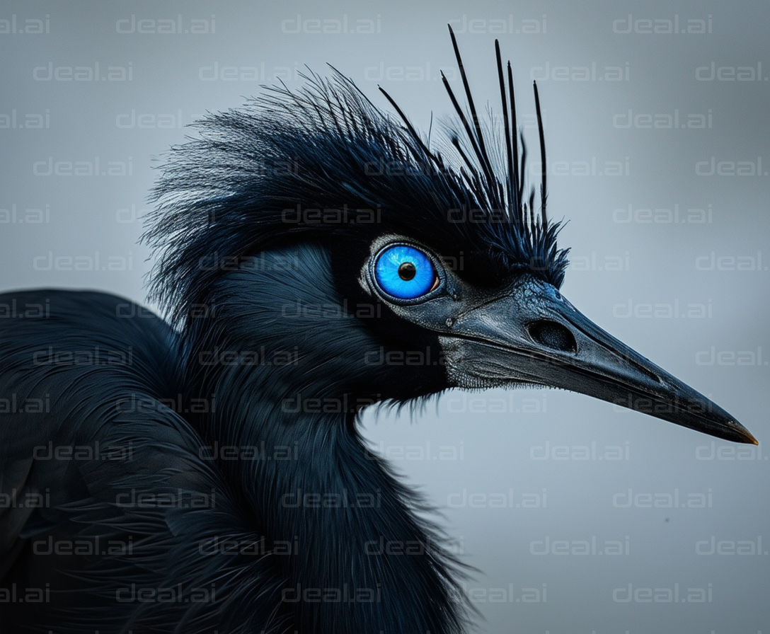 "Striking Blue-Eyed Black Bird Portrait"