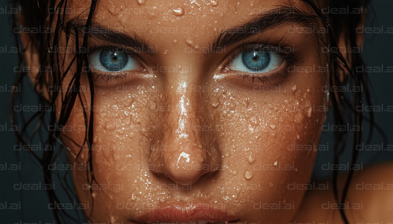 Intense Blue Eyes and Water Droplets