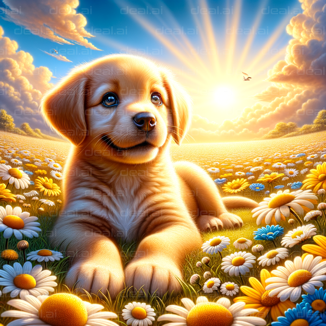 Puppy Bliss in a Daisy Sunrise
