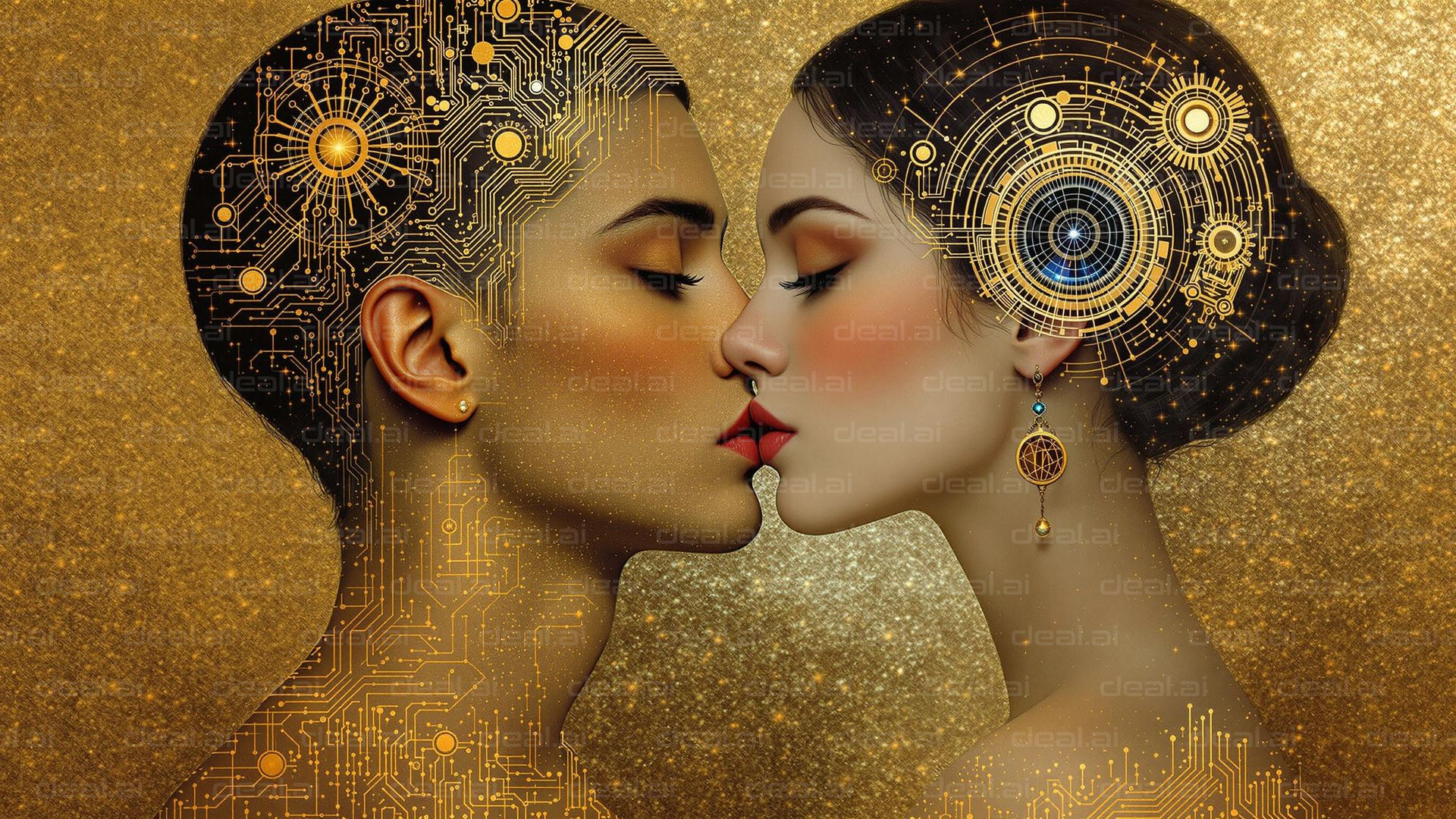 "Digital Connection: A Futuristic Kiss"