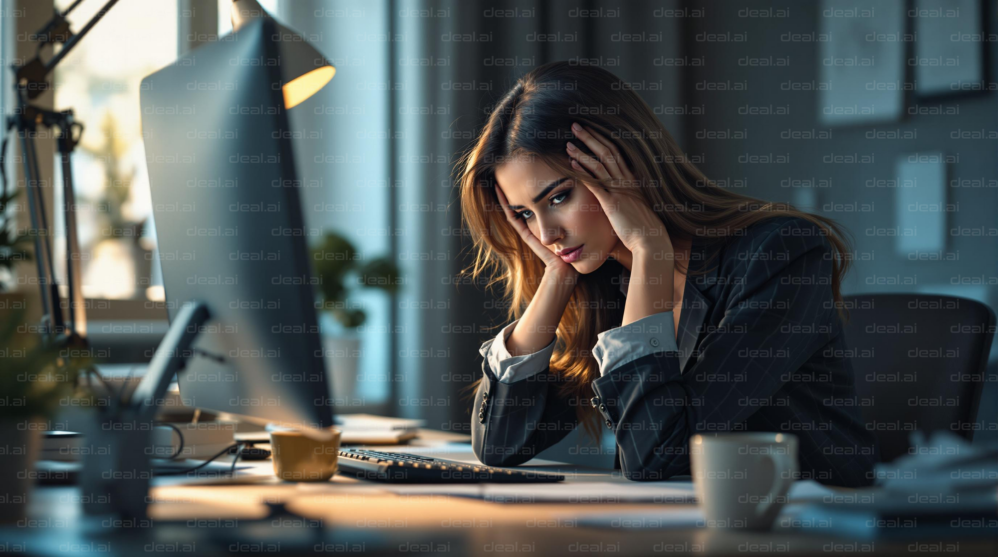 Stressed at Work Desk