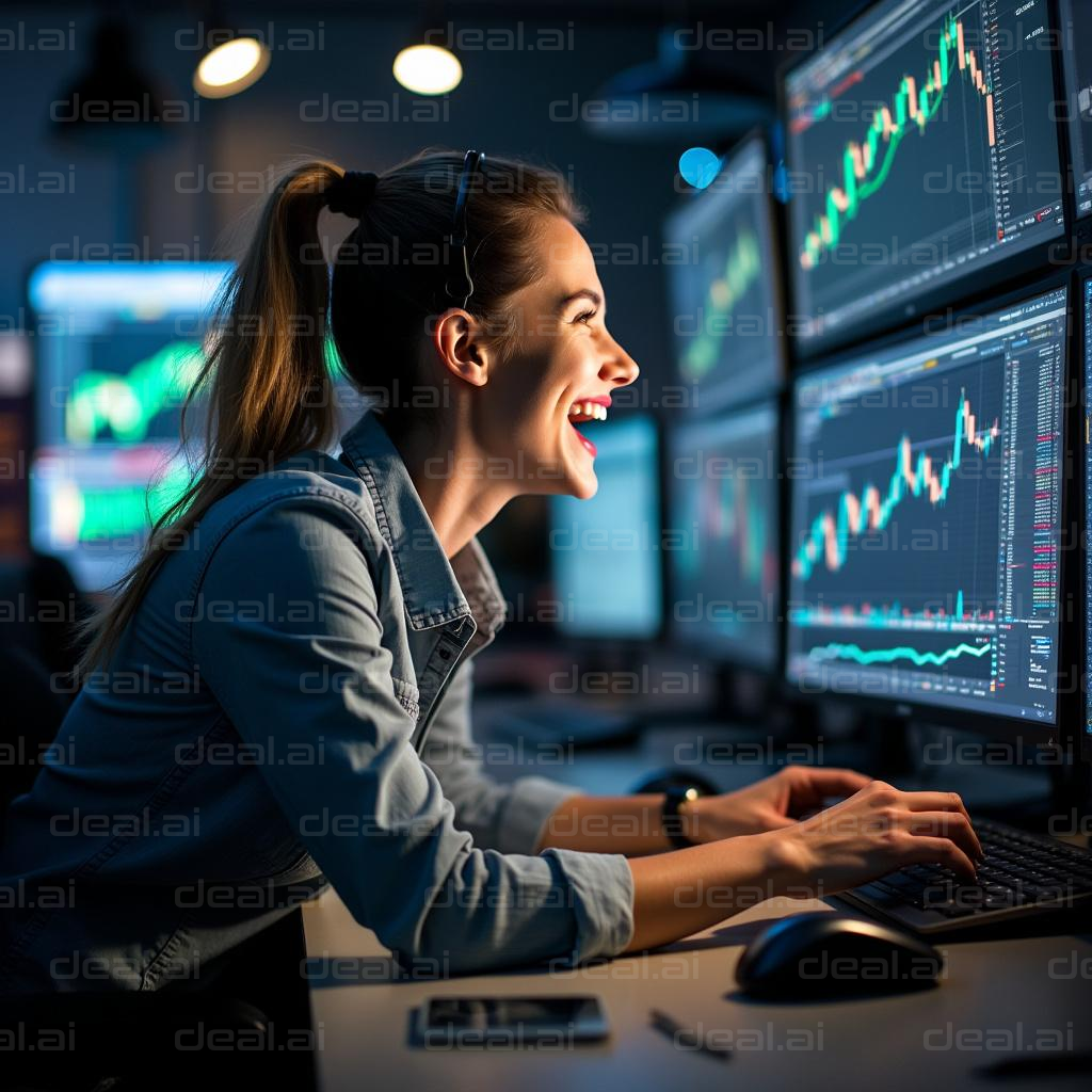 Excited Trader Analyzing Market Trends
