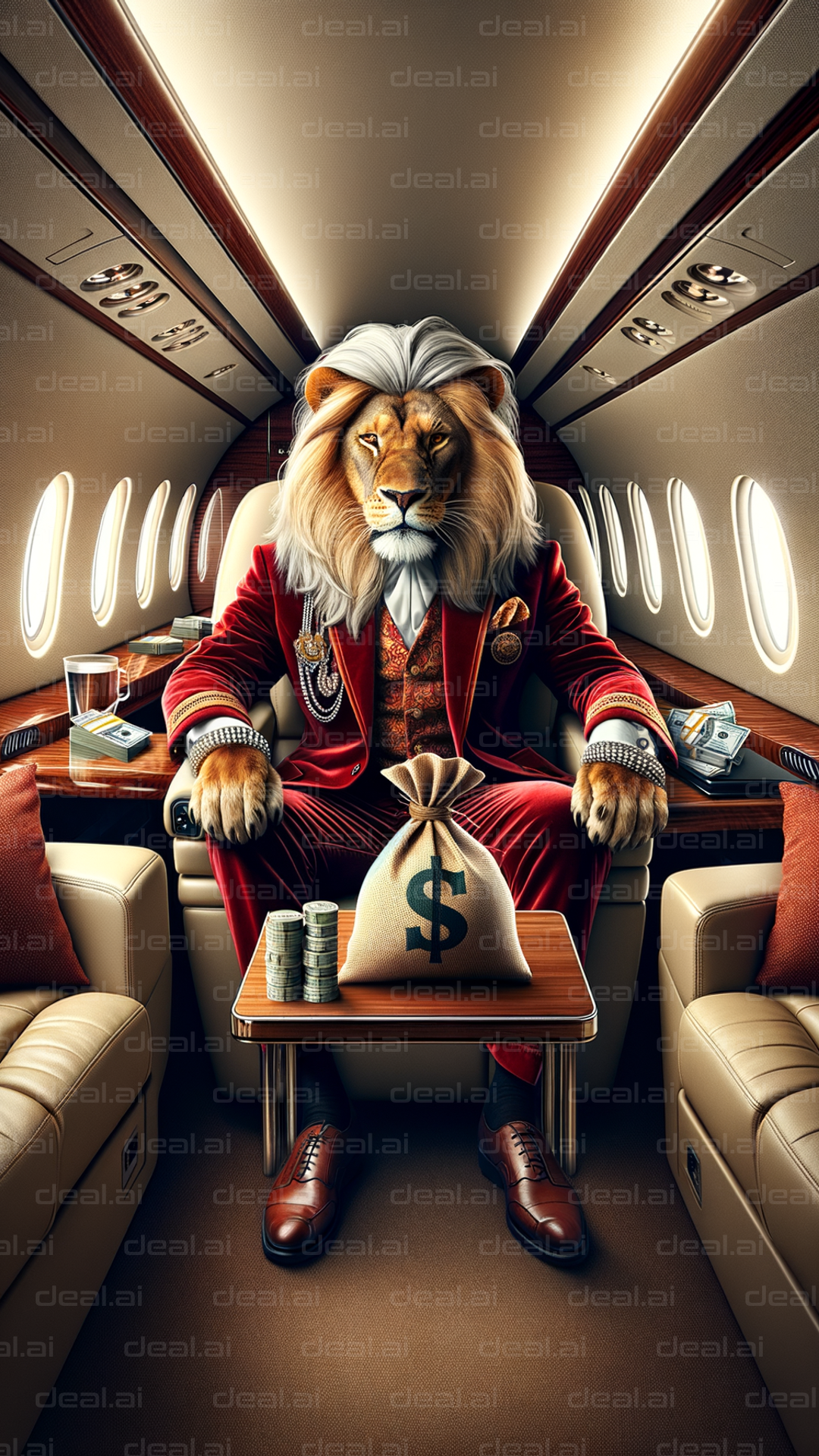 Lion in Luxury Jet with Cash Stash