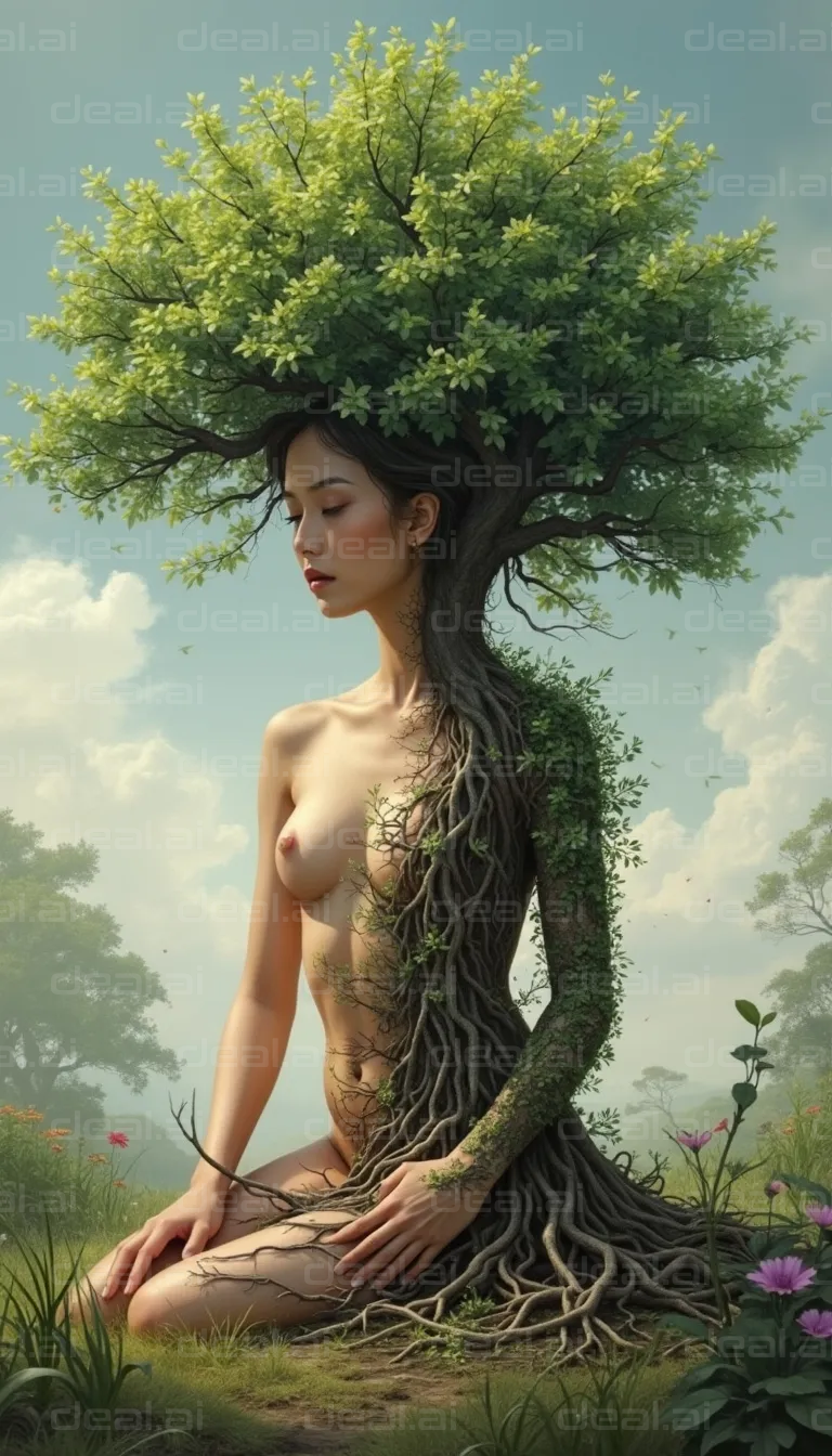 "Nature's Embrace: Woman and Tree Fusion"