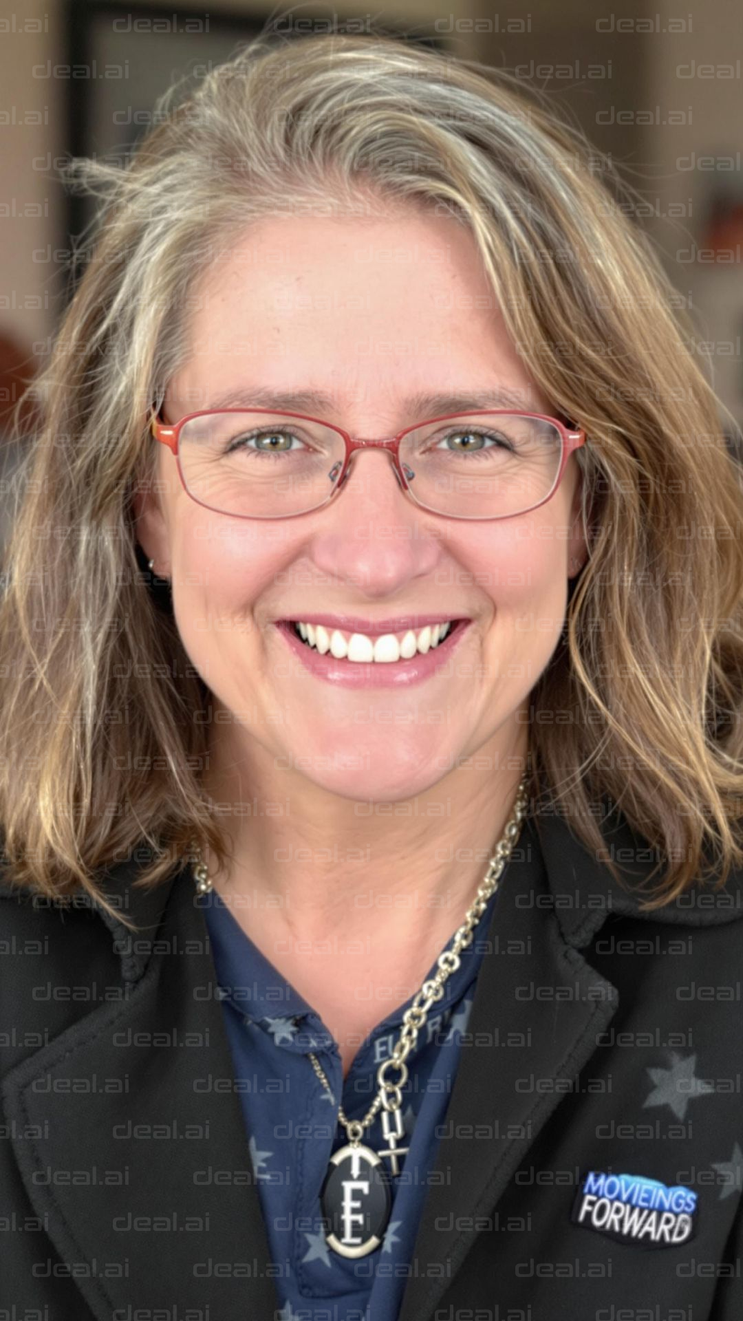 Smiling Woman in Red Glasses