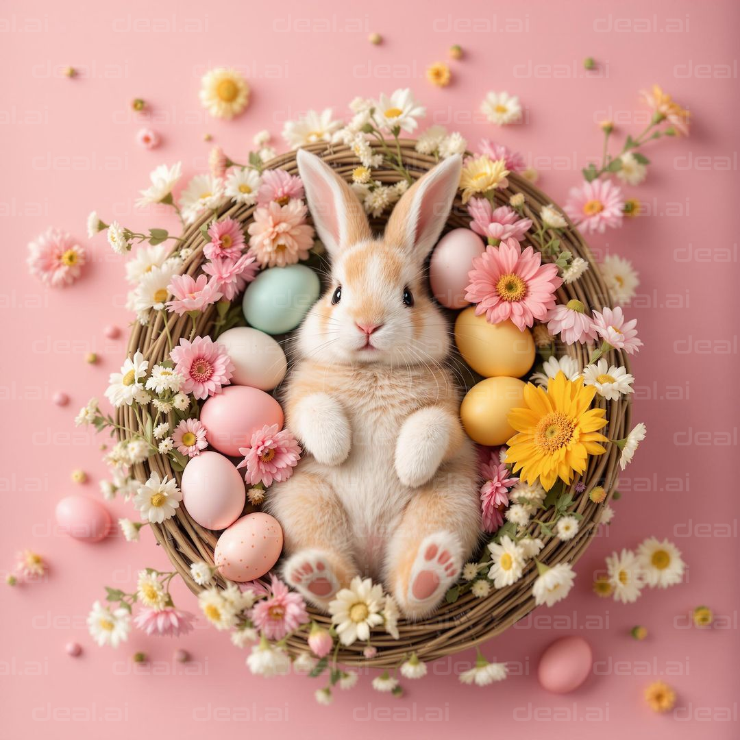 "Easter Bunny in Flower Nest"