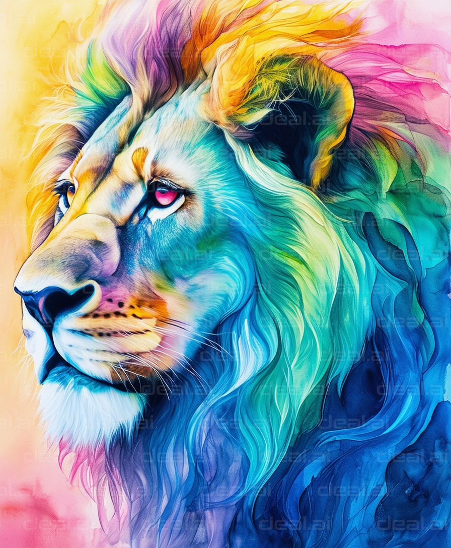 "Vibrant Lion in Rainbow Colors"