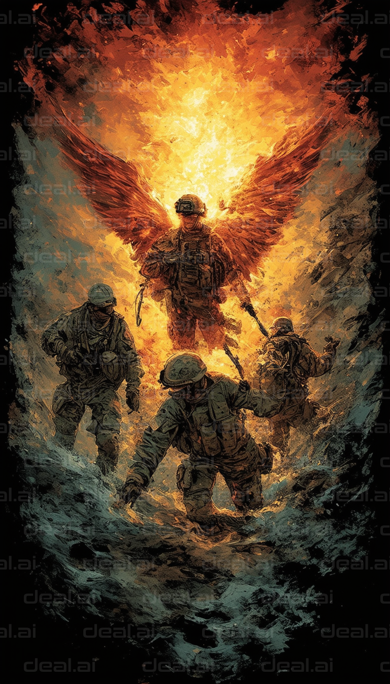 "Soldiers Rising from Flames with Angel"