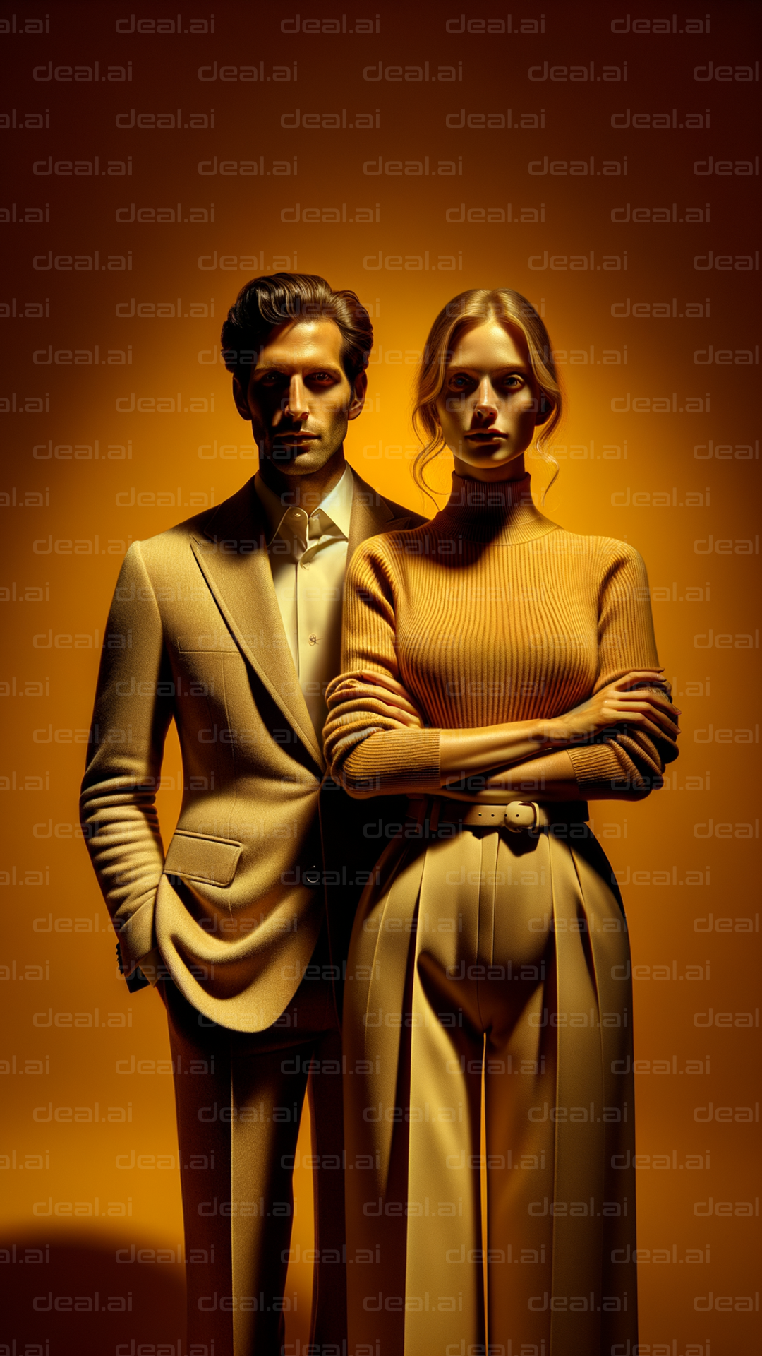 Elegant Duo in Stylish Orange Lighting