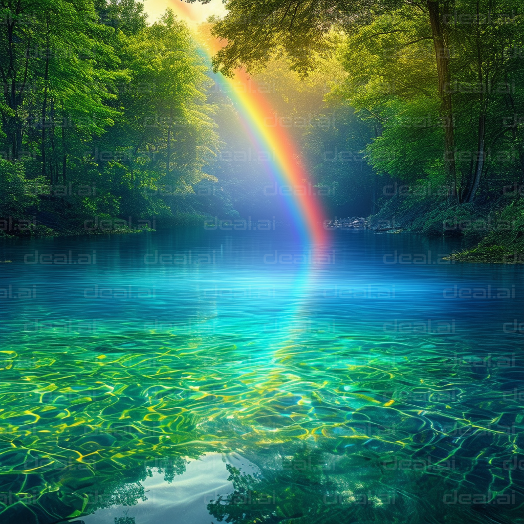 "Rainbow Reflections Over Tranquil Forest"