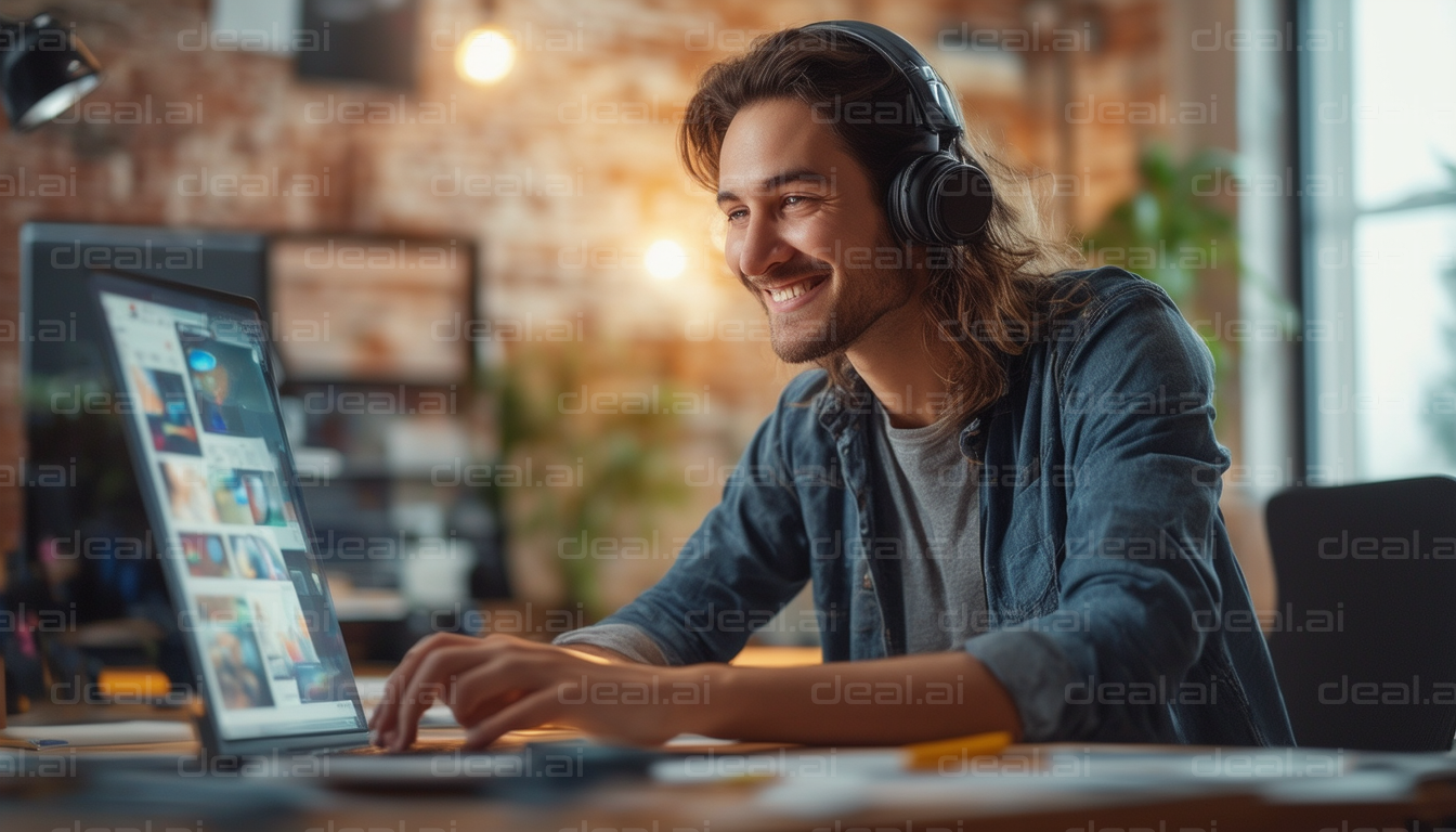 Freelancer Working with Headphones On
