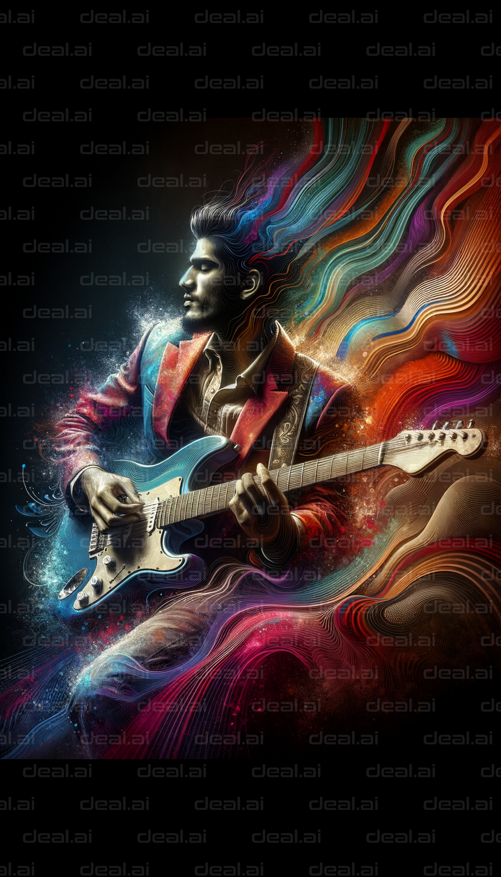 Guitarist in Colorful Music Flow