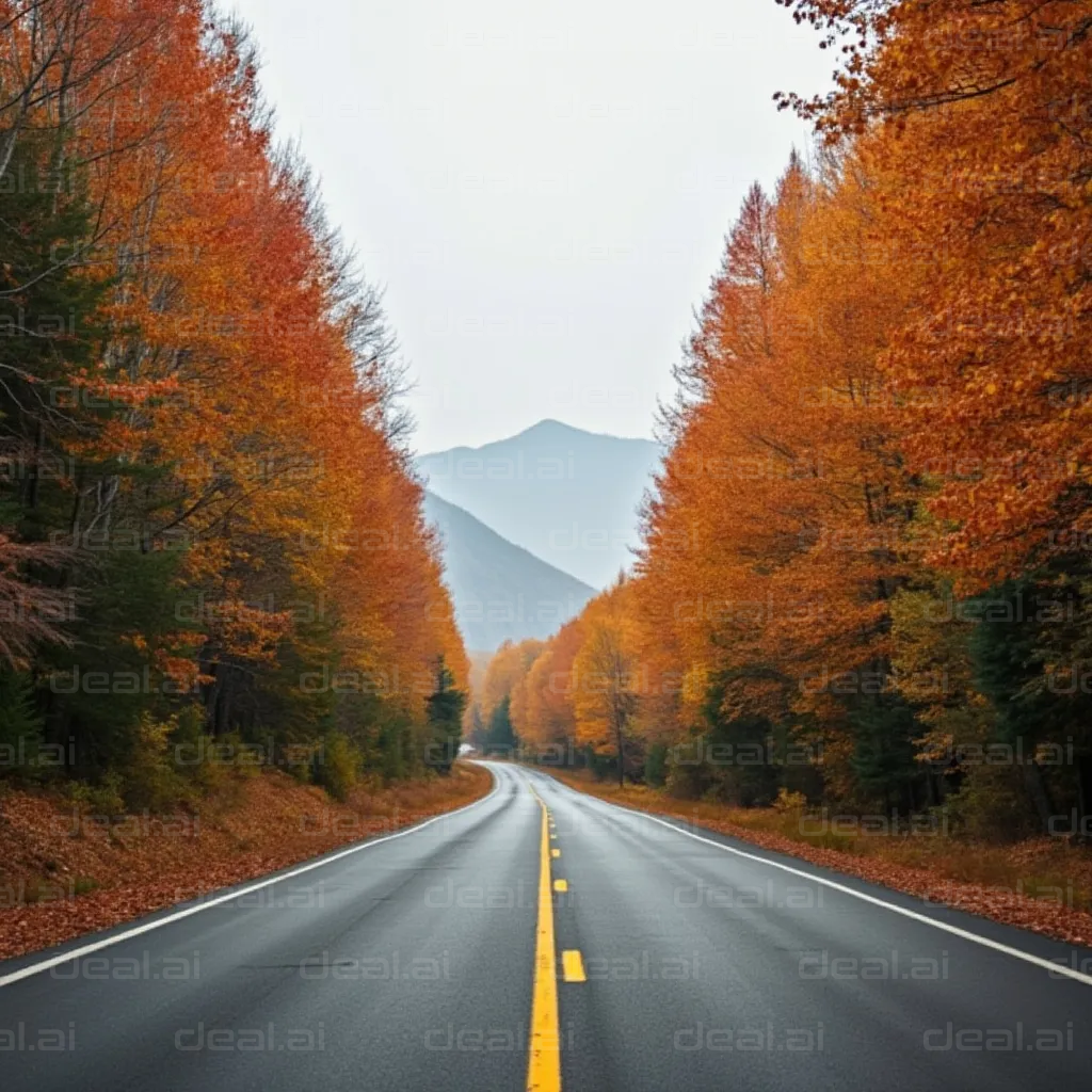 "Autumn Road Through Vibrant Forest"
