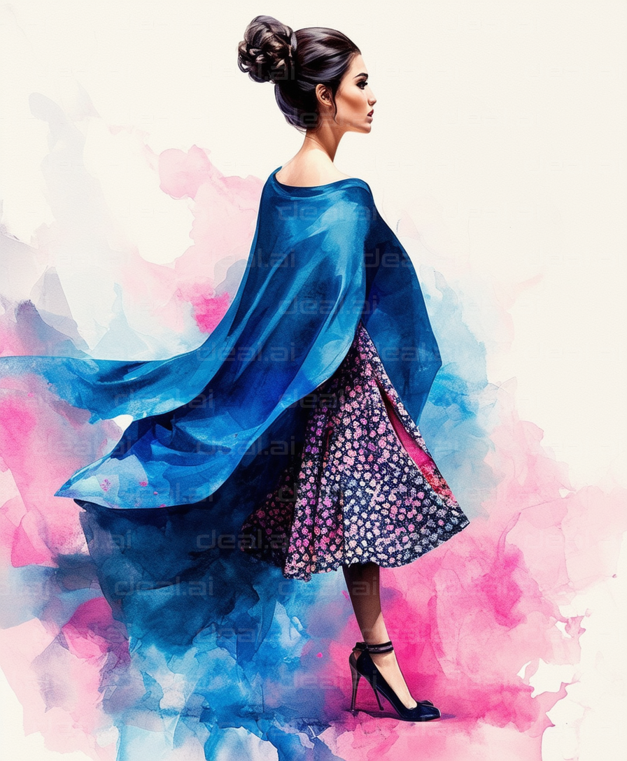 "Watercolor Elegance: Blue and Pink Hues"