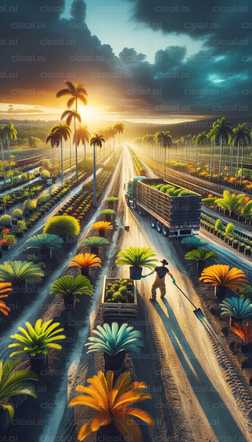 "Sunset Over Tropical Farm"