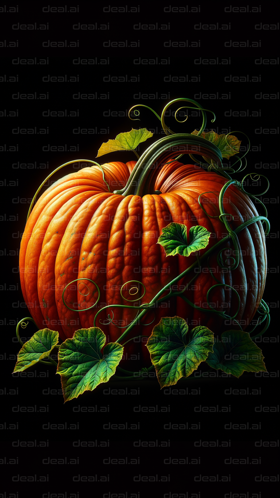 "Autumn Pumpkin with Vines and Leaves"