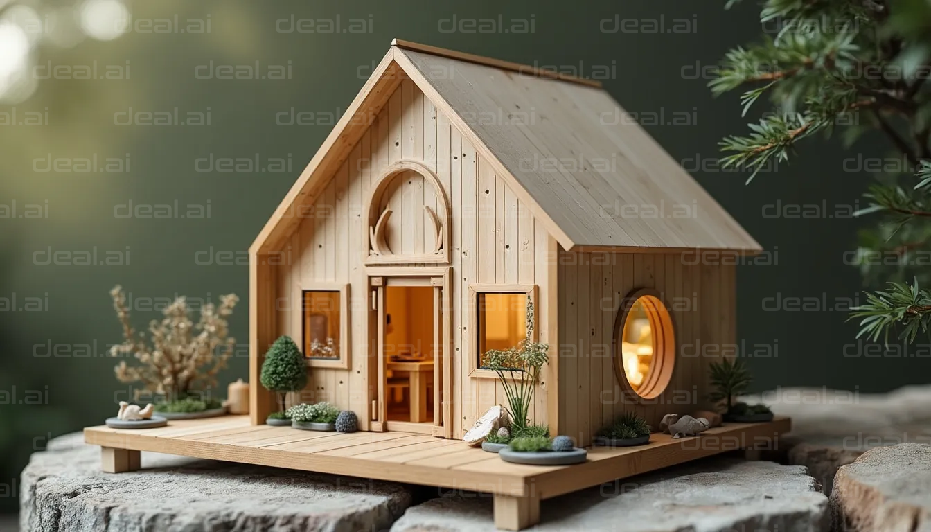 Cozy Miniature Wooden Cabin Model