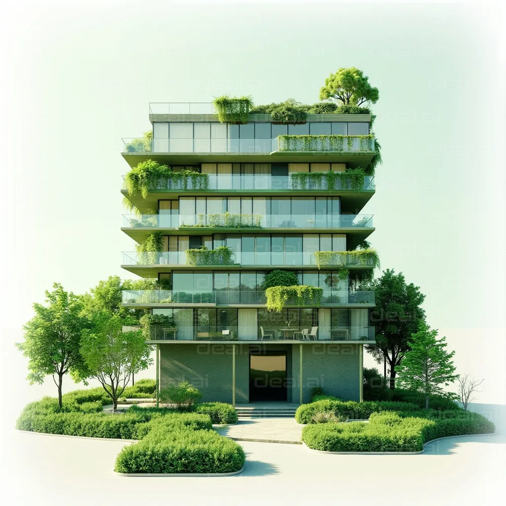 "Modern Green Building with Vertical Gardens"