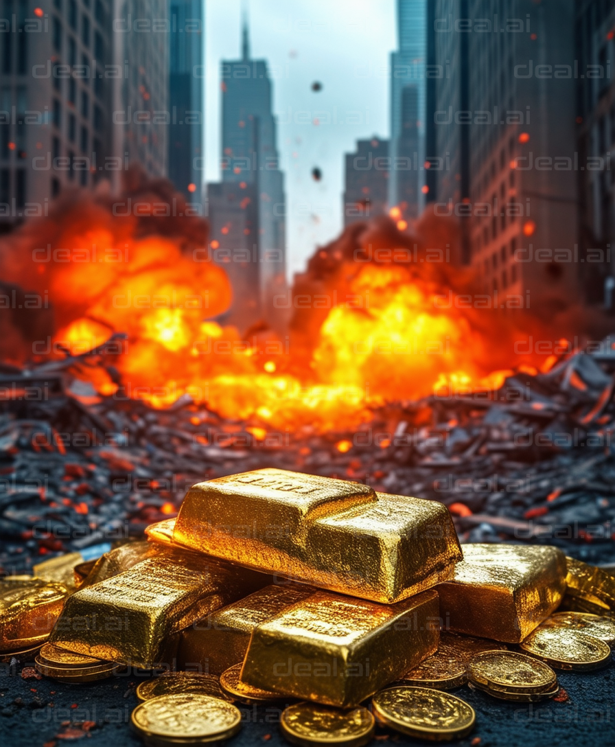 "Gold amid Urban Chaos and Flames"