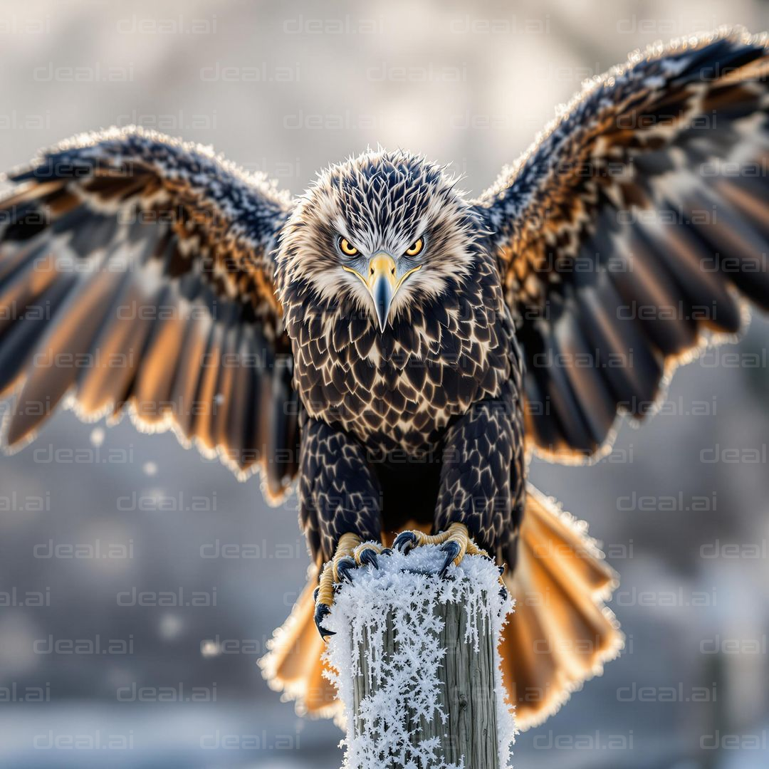 "Eagle's Intense Winter Gaze"
