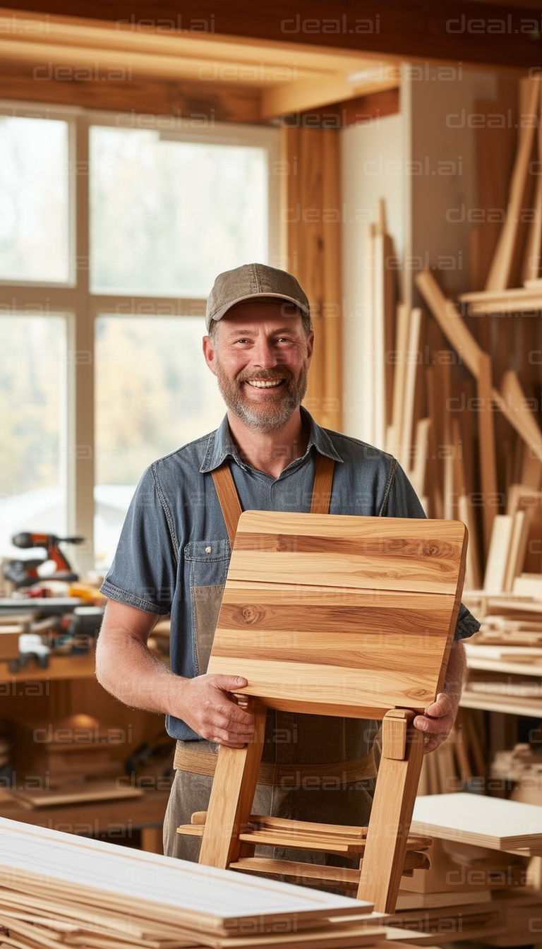 Proud Carpenter with Finished Chair