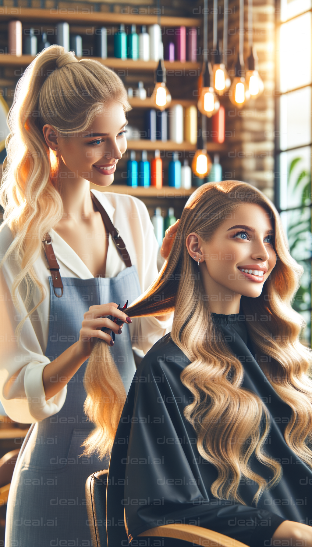 "Smiling Salon Session with Stylish Waves"