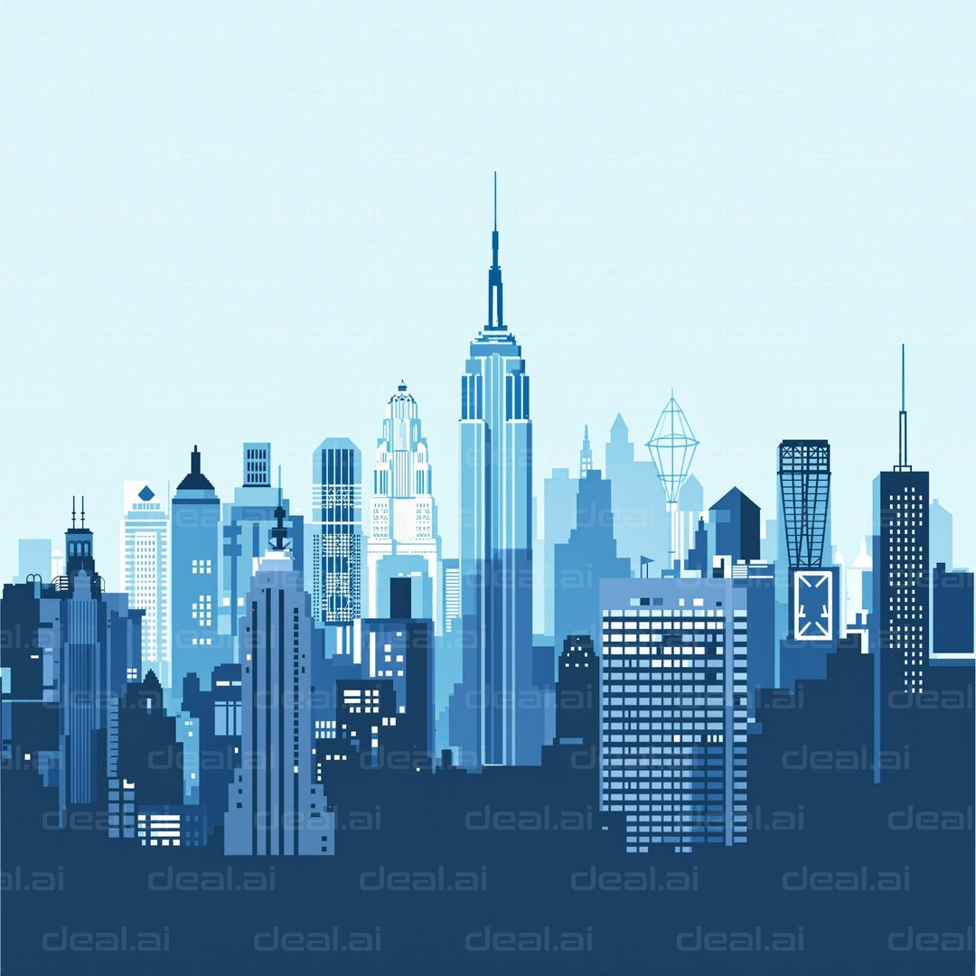 Blue City Skyline Silhouette