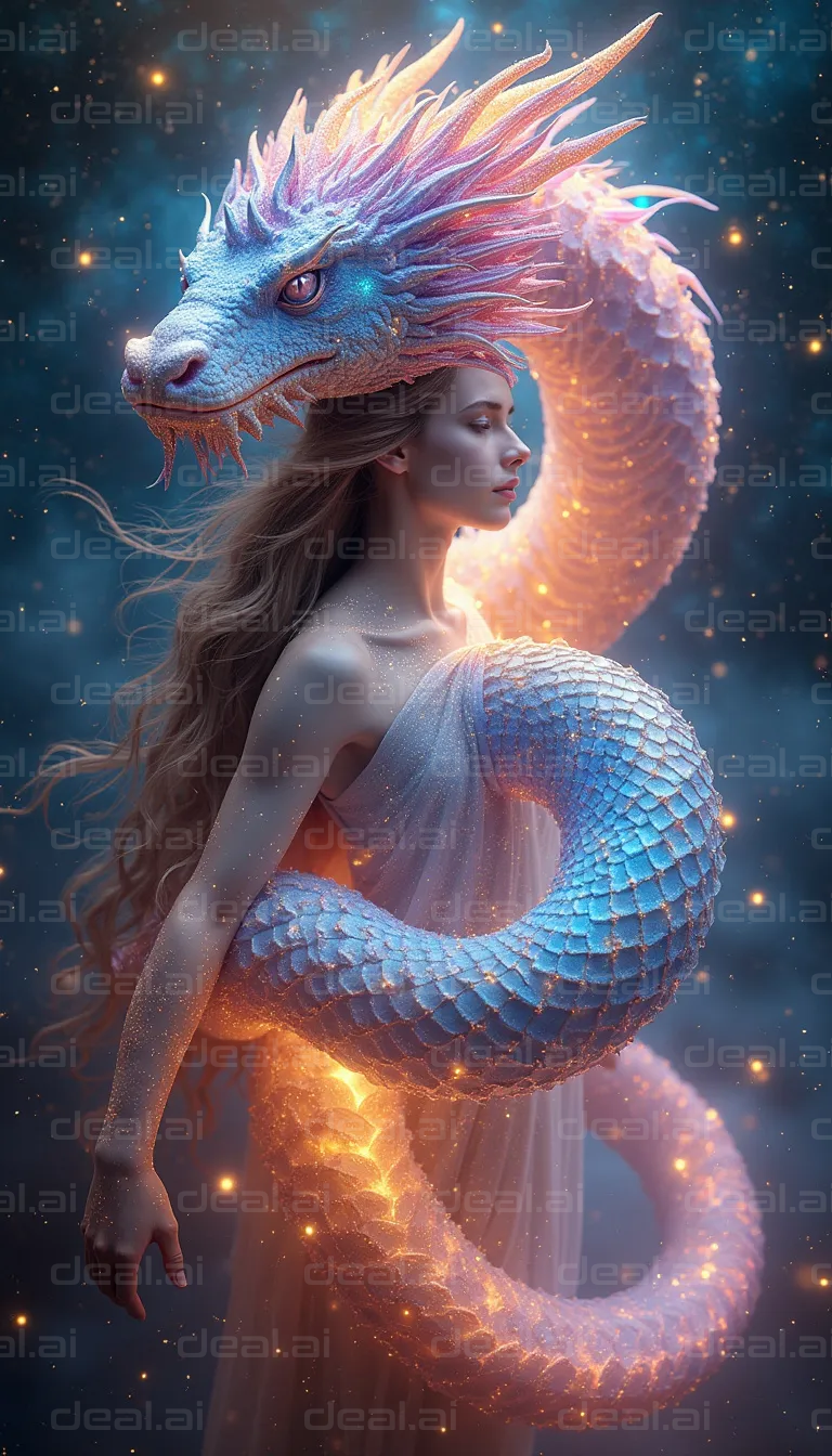 "Enchanted Bond: Woman and Dragon"