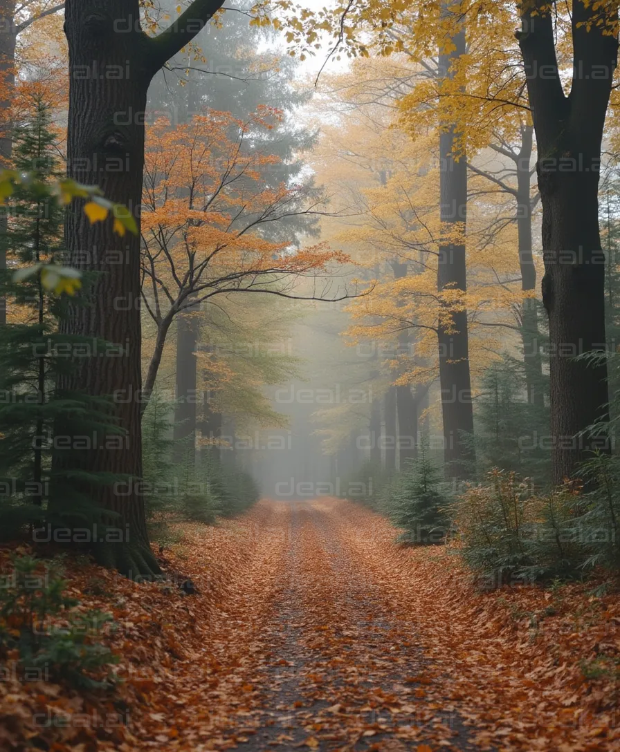 "Misty Autumn Forest Trail"