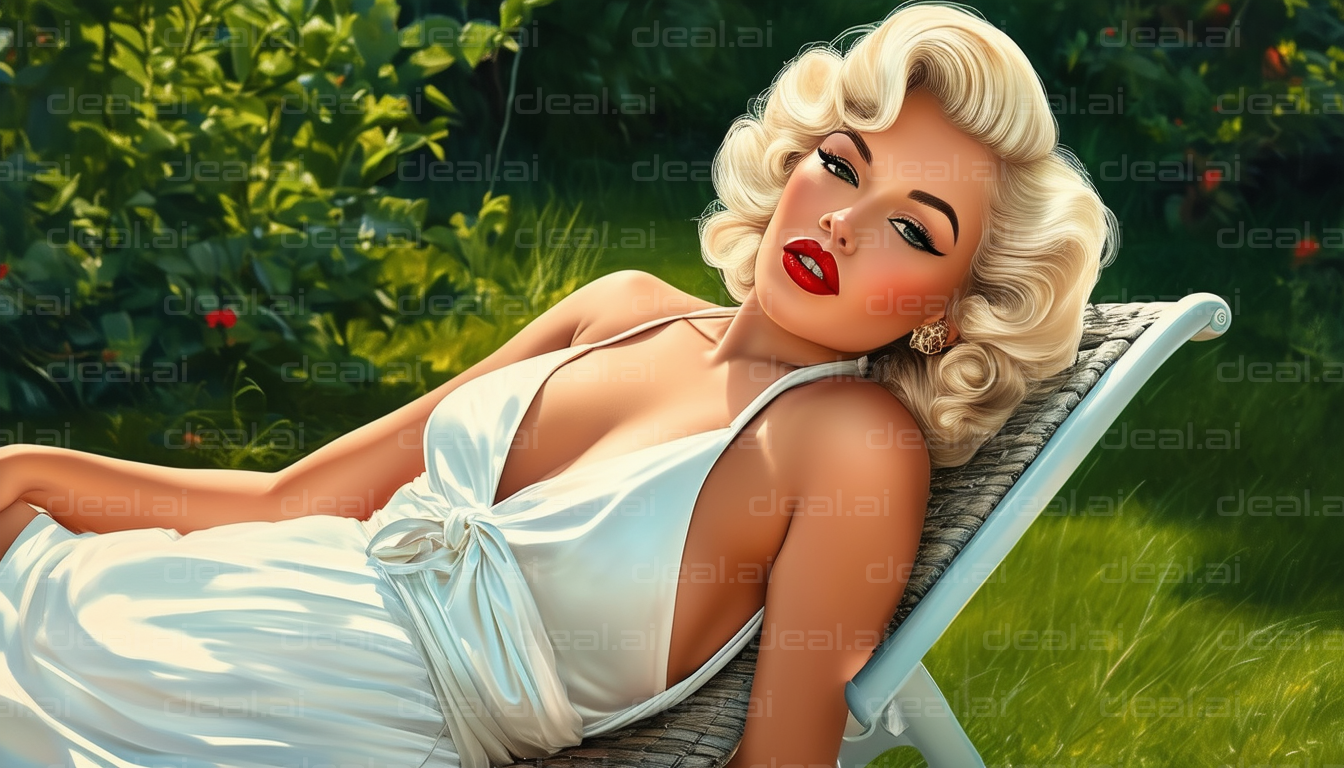 Glamorous Woman Relaxing in Sunlit Garden