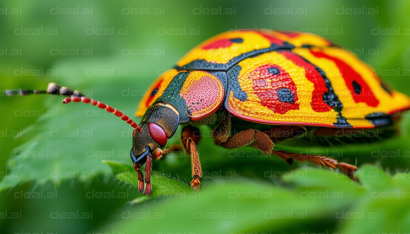 Colorful Beetle on Green Leaf