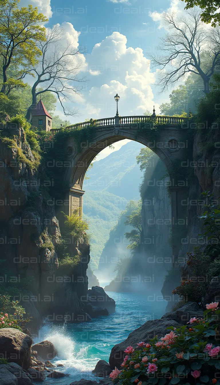 "Serene Bridge over Mystical Waters"