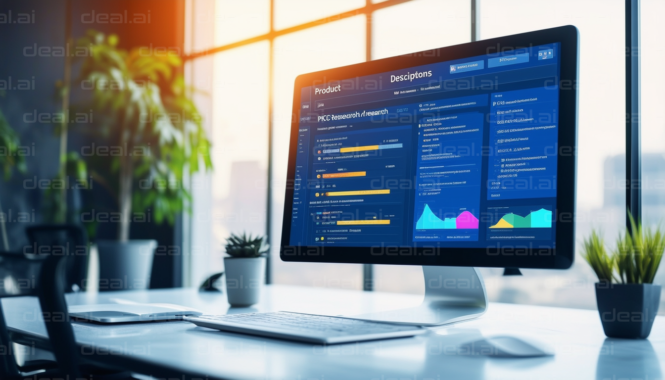 Office Desk with Analytics Dashboard Monitor