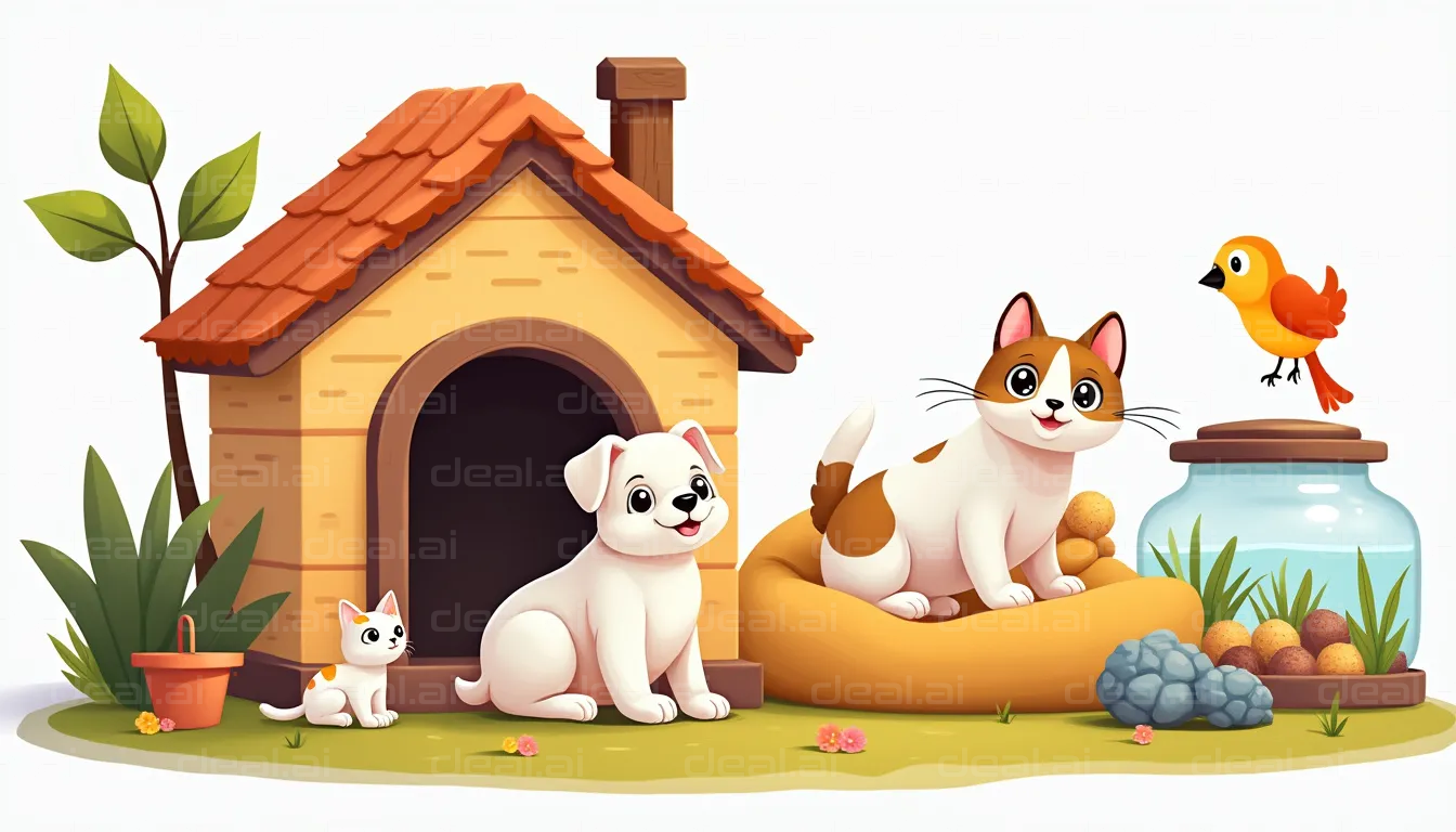 "Charming Pets in a Cozy Yard"