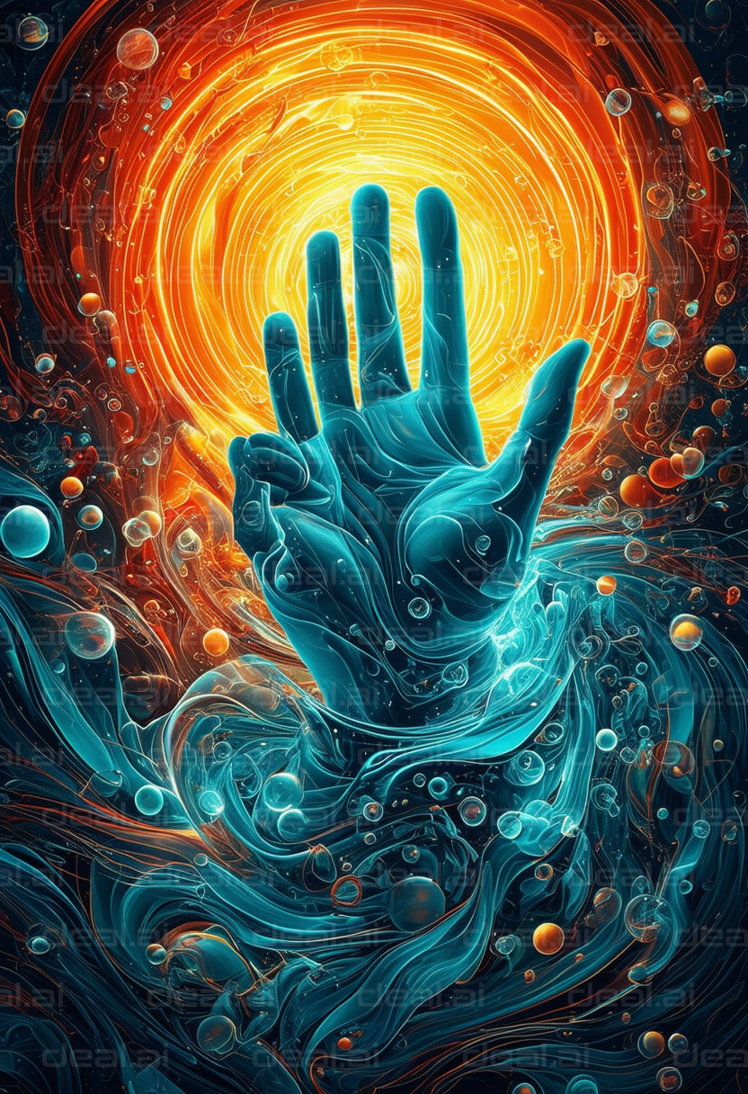 "Illuminated Hand Rising Through Energy"