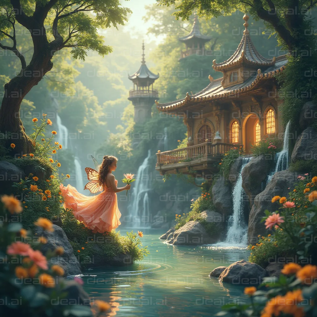 "Enchanted Fairy by Serene Pagoda Falls"