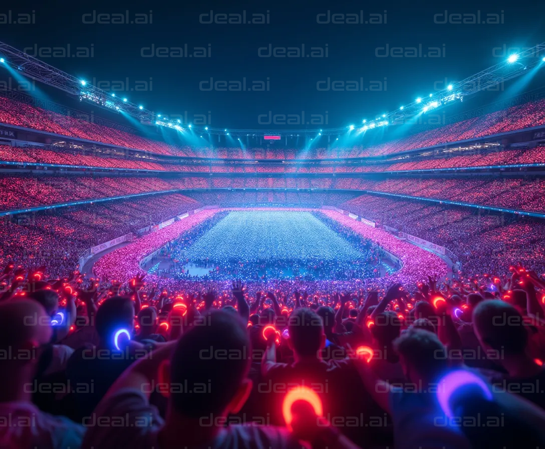 Stadium Crowd with Glowing Neon Lights