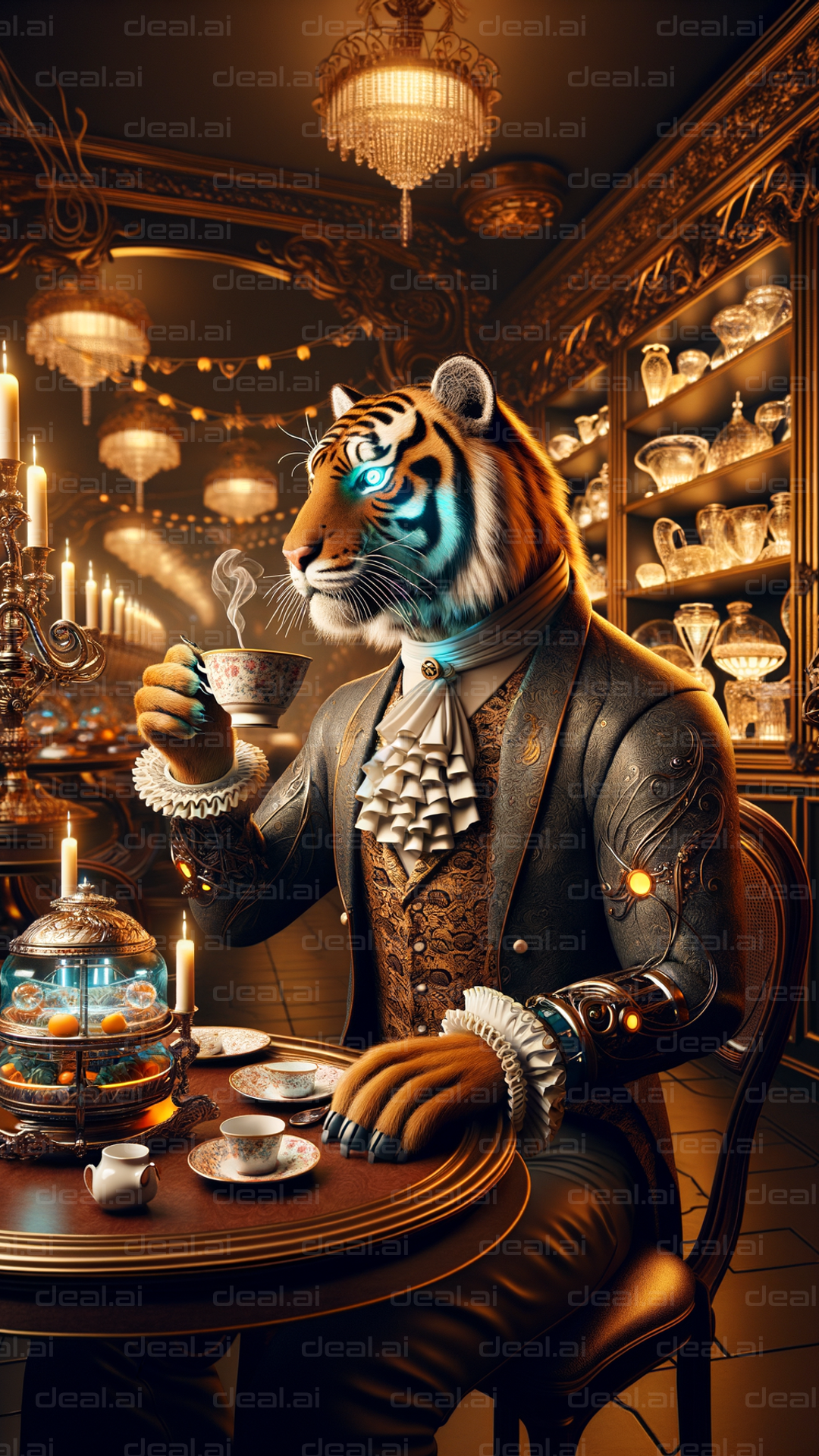 Elegant Tiger Enjoys a Cup of Tea
