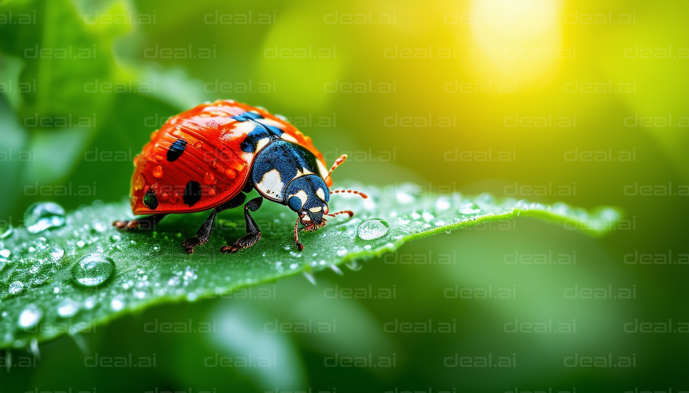 Ladybug on Dew-Kissed Leaf